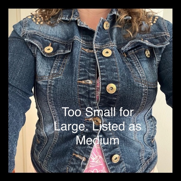 Seductions DENIM cropped Jean Jacket. Streetwear Gold decorative studs. Medium - Picture 14 of 14